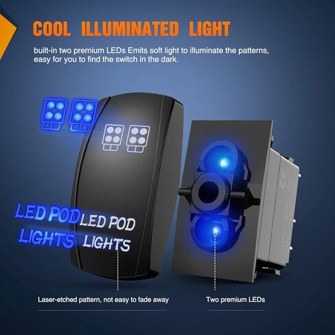 Nilight LED POD Lights Rocker Switch Led Light Bar Switch 5Pin ليزر تشغيل / إيقاف مفاتيح 20A / 12V 10A / 24V التبديل مع مجموعة أسلاك العبور للسيارات والشاحنات وRVs، ضمان لمدة عامين in Saudi Arabia