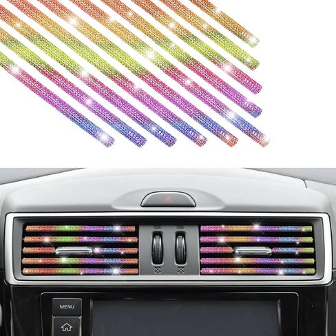 AUKEPO 10 PCS Bling Car Air Vent Outlet Trim, Rhinestone Air Conditioner Decoration Strip for Vent Outlet, Universal Bendable Trim Interior Accessories for Most Air Vent Outlet (Blue) in Kuwait