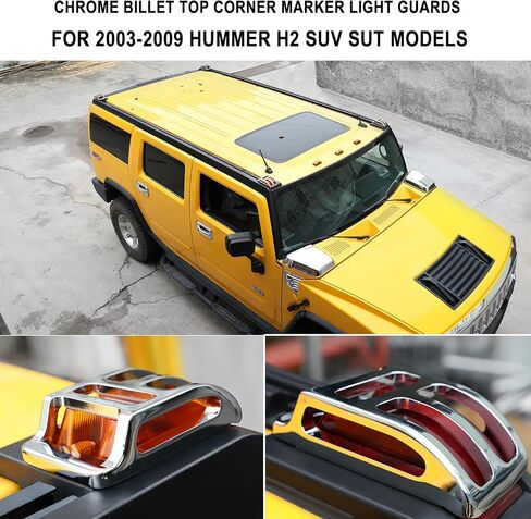 Hihitomorrow For Hummer H2 Chrome Billet Top Corner Marker Light Guards Cages Cover Trim Exterior Accessories Compatible With 2003 2004 2005 2006 2007 2008 2009 Hummer H2 SUV SUT in Saudi Arabia