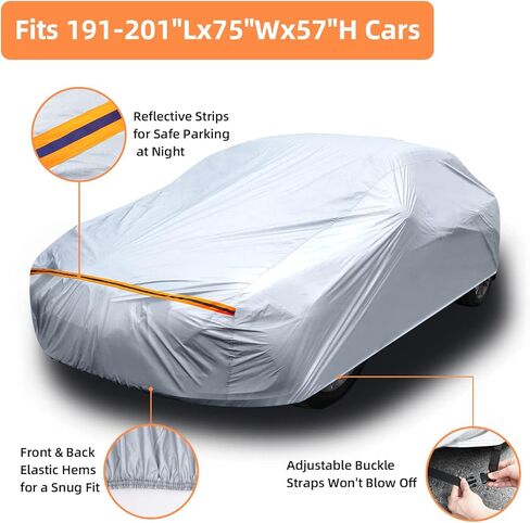 غطاء سيارة لسيارة السيدان L (191"-201")، أغطية سيارة Ohuhu Universal Sedan للحماية من الأشعة فوق البنفسجية في الهواء الطلق - مقاوم للرياح. مقاوم للغبار. مقاوم للخدش in Kuwait