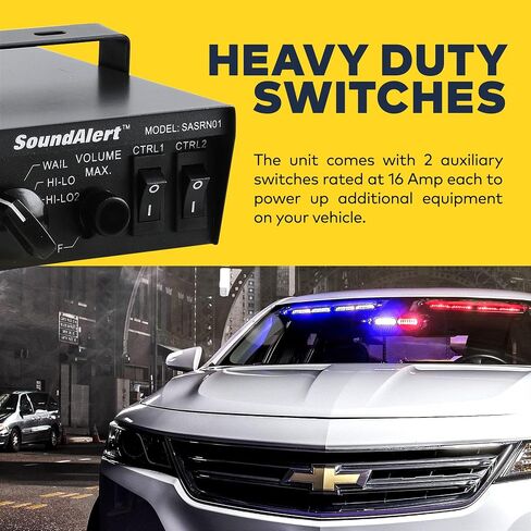 نظام SoundAlert 12V 100W Police Siren PA System [مكبر صوت رفيع] [118-124dB] [ميكروفون محمول] [بدون استخدام اليدين] [مفاتيح 2 × 16A] صفارة إنذار للطوارئ للمركبات والشاحنات UTV ATV Car POV in Kuwait