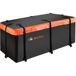 MeeFar Hitch Mount Cargo Carrier Bag Soft Shell 100% Waterproof 15 Cubic Feet (58" 19" 24") Include 8 Reinforced Straps for Truck Pickup All Vehicle with Steel Cargo Basket