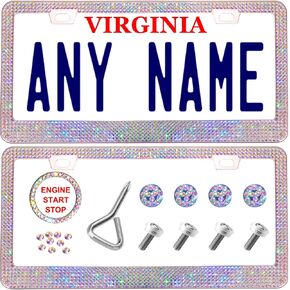 Newzon AB Bedazzled Crystal Car License Plate Cover 2 Pieces, Color Bling License Plate Frames with High End Ribbon Gift Box, Diamond Car Accessories with Coaster, Rhinestone Ignition Ring for Women in Kuwait