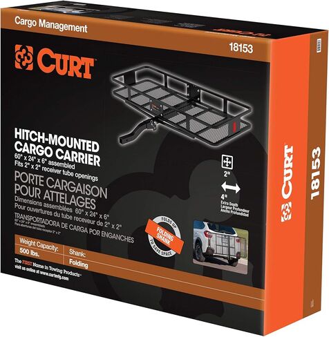 CURT 18153 60 x 24-Inch Basket Hitch Cargo Carrier, 500 lbs Capacity, Black Steel, 2-In Folding Shank in Saudi Arabia