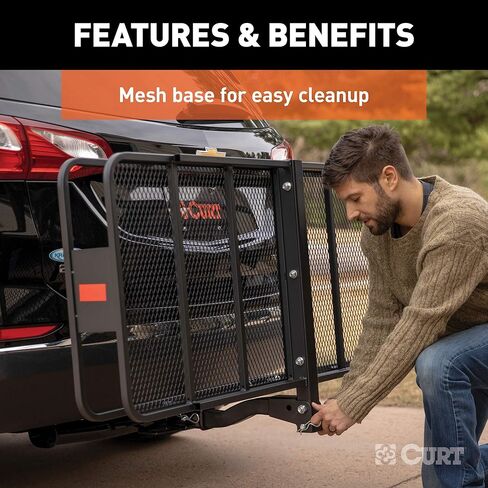 CURT 18153 60 x 24-Inch Basket Hitch Cargo Carrier, 500 lbs Capacity, Black Steel, 2-In Folding Shank in Saudi Arabia