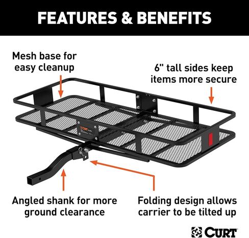 CURT 18153 60 x 24-Inch Basket Hitch Cargo Carrier, 500 lbs Capacity, Black Steel, 2-In Folding Shank in Saudi Arabia