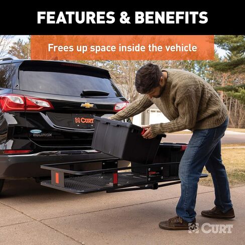 CURT 18153 60 x 24-Inch Basket Hitch Cargo Carrier, 500 lbs Capacity, Black Steel, 2-In Folding Shank in Saudi Arabia