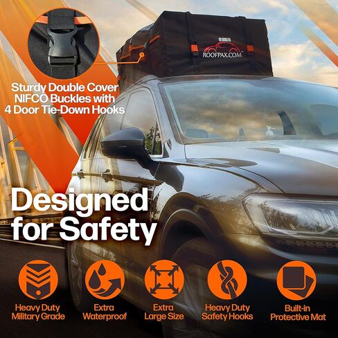 RoofPax XXL 28 cuft Car Rooftop Cargo Carrier Bag Extra Waterproof Car Roof Storage with 10 Heavy Duty Tie Down Straps and 4 Hooks Roof Bag Cargo Carrier for Top of Vehicle with/Without Rack in Saudi Arabia