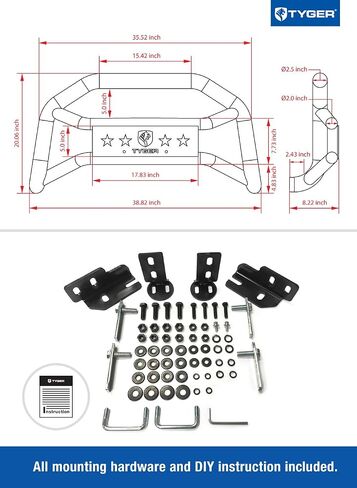 واقي الصدمات الأمامي Tyger Auto TG-GD6F60098 متوافق مع سيارات Ford F150 2004-2023 (باستثناء Raptor وEcoboost و2004 Heritage Edition.) | أسود محكم | جبل الضوء | حانة بول in Saudi Arabia