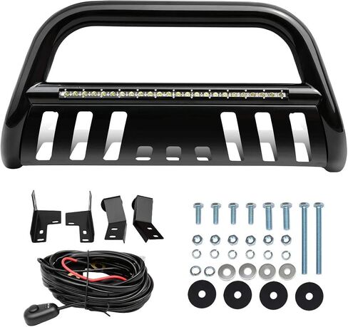 شريط إضاءة LED AUTOSAVER88 Bull Bar متوافق مع 05-15 Toyota Tacoma 3 بوصات فرشاة شبكية أمامية للأنابيب، واقي ممتص الصدمات من الكروم يتضمن لوحة انزلاقية مثبتة باللون الأسود in Kuwait