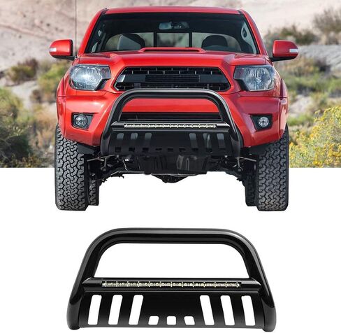 شريط إضاءة LED AUTOSAVER88 Bull Bar متوافق مع 05-15 Toyota Tacoma 3 بوصات فرشاة شبكية أمامية للأنابيب، واقي ممتص الصدمات من الكروم يتضمن لوحة انزلاقية مثبتة باللون الأسود in Kuwait