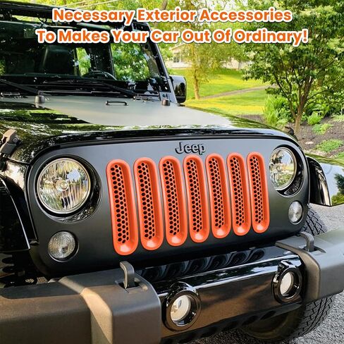7PCS Front Grill Mesh Inserts for Jeep Wrangler JK JKU Sport Freedom Rubicon Sahara Unlimited 2007-2018 Exterior Accessories Clip-in Grille Guard Cover Trim (Glossy Black) in Kuwait
