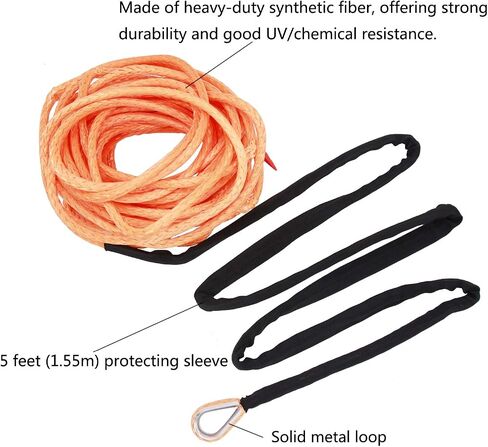 Ucreative 1/4 Inch x 50 Feet 10,000LBs Synthetic Winch Line Cable Rope with Black Protecing Sleeve for ATV UTV (Blue) in Saudi Arabia