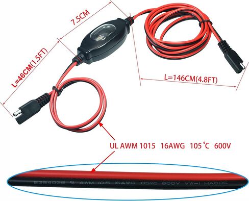 كابل تمديد FILSHU SAE 16 AWG سلك تسخير 12 فولت - 24 فولت تيار مستمر SAE إلى كابل SAE مع مفتاح تشغيل/إيقاف توصيل سريع/فصل كابل عمل سريع للدراجات النارية والسيارات والألواح الشمسية لمقطورة المخيم (30 سم/1 قدم) in Saudi Arabia