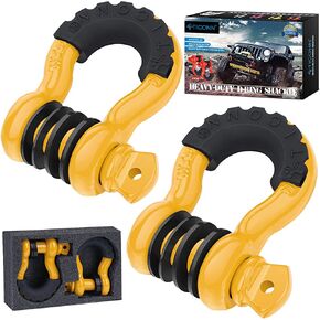 TICONN 2 Pack D Ring Shackle with 7/8" Screw Pin 57,000Ibs Break Strength, 3/4" Heavy Duty Shackles with Isolator & Washers for Tow Strap Winch Off Road Vehicle Recovery (Black)