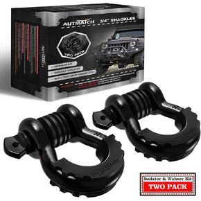 AUTMATCH D Ring Shackle 3/4" Shackles (2 Pack) 41,887Ibs Break Strength with 7/8" Screw Pin and Shackle Isolator Washers Kit for Tow Strap Winch Off Road Vehicle Recovery Black in Kuwait