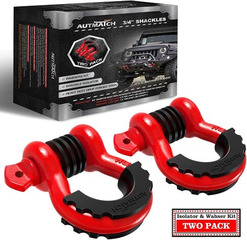 AUTMATCH D Ring Shackle 3/4" Shackles (2 Pack) 41,887Ibs Break Strength with 7/8" Screw Pin and Shackle Isolator Washers Kit for Tow Strap Winch Off Road Vehicle Recovery Black in Kuwait