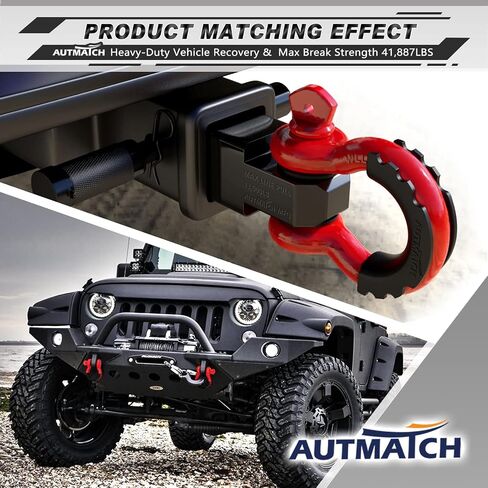 AUTMATCH D Ring Shackle 3/4" Shackles (2 Pack) 41,887Ibs Break Strength with 7/8" Screw Pin and Shackle Isolator Washers Kit for Tow Strap Winch Off Road Vehicle Recovery Black in Kuwait