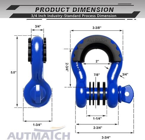 AUTMATCH D Ring Shackle 3/4" Shackles (2 Pack) 41,887Ibs Break Strength with 7/8" Screw Pin and Shackle Isolator Washers Kit for Tow Strap Winch Off Road Vehicle Recovery Black in Kuwait