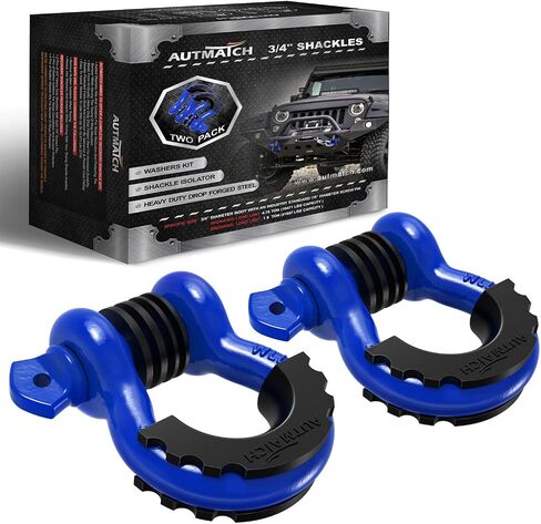AUTMATCH D Ring Shackle 3/4" Shackles (2 Pack) 41,887Ibs Break Strength with 7/8" Screw Pin and Shackle Isolator Washers Kit for Tow Strap Winch Off Road Vehicle Recovery Black in Kuwait