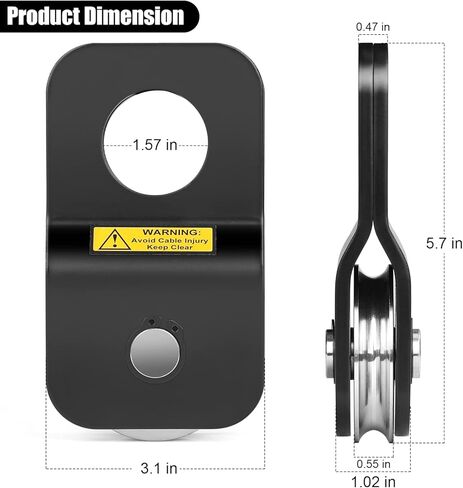 EZOOOOIU 4 طن ونش انتزاع كتلة، انتزاع كتلة بكرة سعة 8000 رطل، ونش انتزاع كتلة بكرة ملحق الانتعاش لشاحنة جرار ATV UTV الأسود in Kuwait