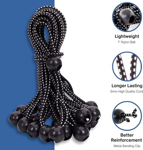 Kotap BB-6B Ball Bungee Cord, Heavy-Duty & Versatile, Indoor & Outdoor, Tarp Tie-Down, Organize & Secure, 6-Inch, Black, 25 Pack in Saudi Arabia