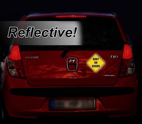 Zento Deals 2 Pack of Baby on Board Reflective Bright Yellow Magnetic Signs for Car - Best Safety Sign Accessories for Cars 5’’ by 5’’ in Saudi Arabia