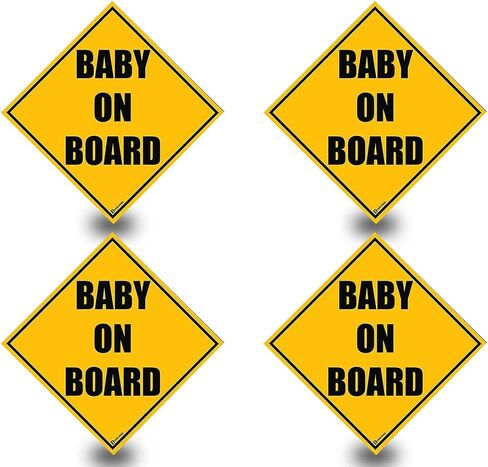 Zento Deals 2 Pack of Baby on Board Reflective Bright Yellow Magnetic Signs for Car - Best Safety Sign Accessories for Cars 5’’ by 5’’ in Saudi Arabia