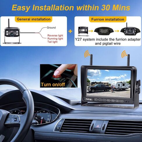 Yakry RV Backup Camera Wireless HD 1080P with 7 Inch Touch Key DVR Monitor for RVs,Campers,Trailers,Trucks Adapter For Furrion-Pre-wired RVs High-Speed Rear View Observation IR Night Vision Y27 in Kuwait