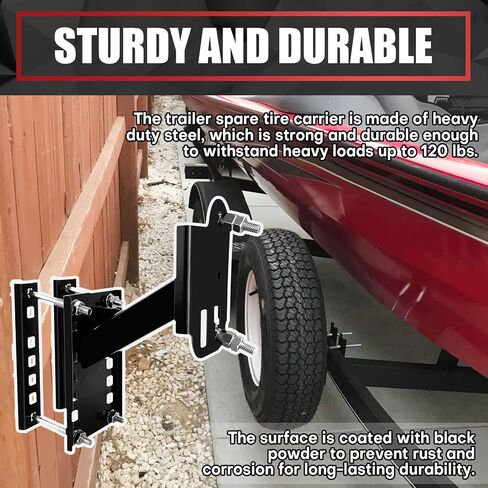 VIAGL Spare Tire Mount, Spare Tire Rack, Spare Tire Carrier Tire Holder, Utility Trailer Spare Tire Mount Fit for 4 & 5 & 6 Lugs Trailer Wheels on 4", 4.5'', 4.75'', 5'' and 5.5'' Bolt Patterns, Black in Saudi Arabia