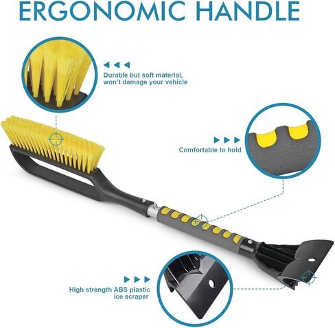 فرشاة ثلج Henoty مقاس 27 بوصة ومكشطة ثلج قابلة للفصل مع قبضة إسفنجية مريحة ومكشطة قابلة للفصل للسيارات والشاحنات وسيارات الدفع الرباعي والزجاج الأمامي (ABS شديدة التحمل، فرشاة PVC) in Kuwait