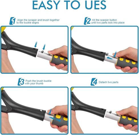 فرشاة ثلج Henoty مقاس 27 بوصة ومكشطة ثلج قابلة للفصل مع قبضة إسفنجية مريحة ومكشطة قابلة للفصل للسيارات والشاحنات وسيارات الدفع الرباعي والزجاج الأمامي (ABS شديدة التحمل، فرشاة PVC) in Kuwait