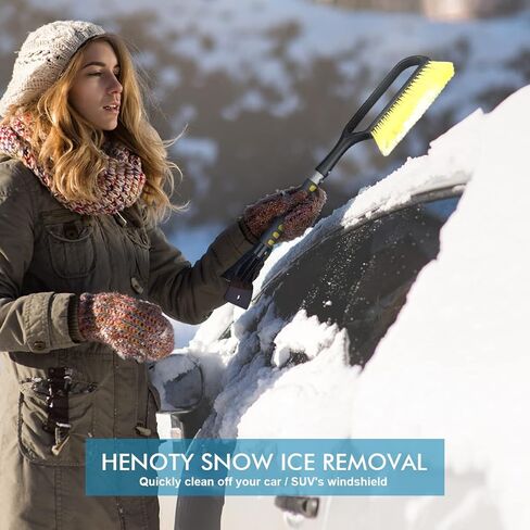 فرشاة ثلج Henoty مقاس 27 بوصة ومكشطة ثلج قابلة للفصل مع قبضة إسفنجية مريحة ومكشطة قابلة للفصل للسيارات والشاحنات وسيارات الدفع الرباعي والزجاج الأمامي (ABS شديدة التحمل، فرشاة PVC) in Kuwait
