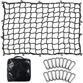 Seven Sparta 5’ x 7’ Bungee Cargo Net Stretches to 10' x 14' for Truck Bed, Pickup Bed, Trailer, Trunk, SUV with 16 Bonus D Clip Carabiners Car Organizer Net for Large Loads (Black) in Kuwait