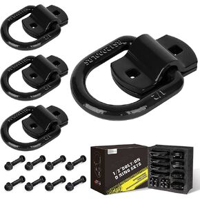 AUTOBOTS 1/2" Heavy Duty Bolt-On Forged D Ring, 12000Lbs Break Strength Tie Down Anchors Hooks, for Trailers, Trucks, and Cargo Tie Downs (Pack of 4) Black