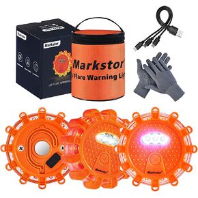 Markstor LED Road Flares 3 Pack عدة سيارات الطوارئ على جانب الطريق، ضوء مضيئة للسلامة على الطرق USB قابل لإعادة الشحن (بطارية ليثيوم)، ضوء تحذير منارة السلامة |9 أوضاع فلاش، مع مغناطيس وخطاف in Kuwait