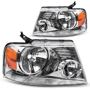 مجموعة مصابيح أمامية DWVO متوافقة مع 2004 2005 2006 2007 2008 Ford F150 بيك اب الركاب والسائق جانب الكروم الإسكان عاكس العنبر in Kuwait