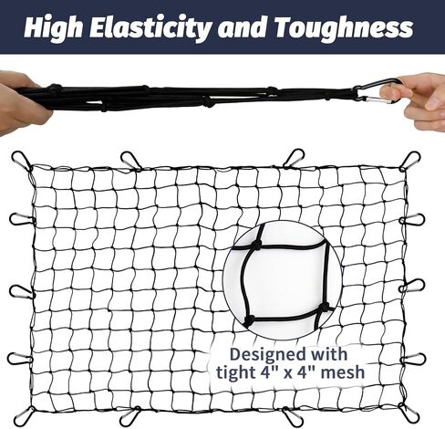 Cargo Net for Pickup Truck Bed 3'x4' Stretches to 6'x8' Heavy Duty Truck Bed Cargo Net 12 Tangle-Free Clip Carabiners and 1 Storage Bag Small 4" x 4" Mesh Universal Car Organizer Net for Large Loads in Saudi Arabia