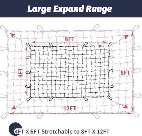 Cargo Net for Pickup Truck Bed 3'x4' Stretches to 6'x8' Heavy Duty Truck Bed Cargo Net 12 Tangle-Free Clip Carabiners and 1 Storage Bag Small 4" x 4" Mesh Universal Car Organizer Net for Large Loads in Saudi Arabia