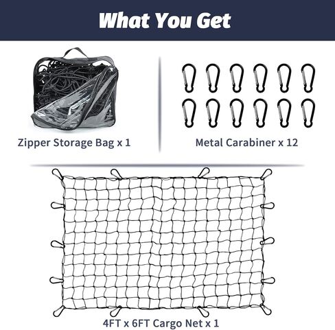 Cargo Net for Pickup Truck Bed 3'x4' Stretches to 6'x8' Heavy Duty Truck Bed Cargo Net 12 Tangle-Free Clip Carabiners and 1 Storage Bag Small 4" x 4" Mesh Universal Car Organizer Net for Large Loads in Saudi Arabia