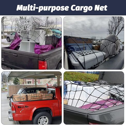 Cargo Net for Pickup Truck Bed 3'x4' Stretches to 6'x8' Heavy Duty Truck Bed Cargo Net 12 Tangle-Free Clip Carabiners and 1 Storage Bag Small 4" x 4" Mesh Universal Car Organizer Net for Large Loads in Saudi Arabia