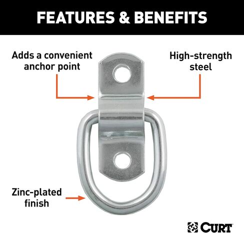 CURT 83730 1 x 1-1/4-Inch Surface-Mounted Trailer D-Ring Tie Down Anchor, 1,200 lbs Capacity in Saudi Arabia