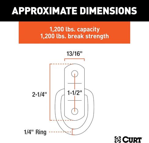 CURT 83730 1 x 1-1/4-Inch Surface-Mounted Trailer D-Ring Tie Down Anchor, 1,200 lbs Capacity in Saudi Arabia