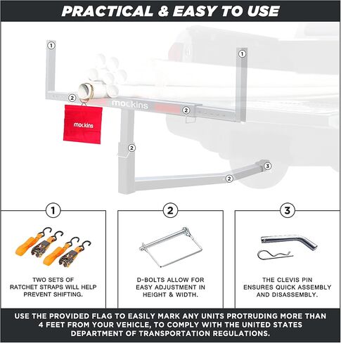Mockins 2-in-1 Design 750lb Cap. Truck Bed Extender Hitch Mount & Ratchet Straps | Heavy Duty Steel Truck Bed Extenders | Bed Extenders for Trucks, SUV, Vans |for Ladder, Canoe, Kayak, Pipes, Lumber in Saudi Arabia