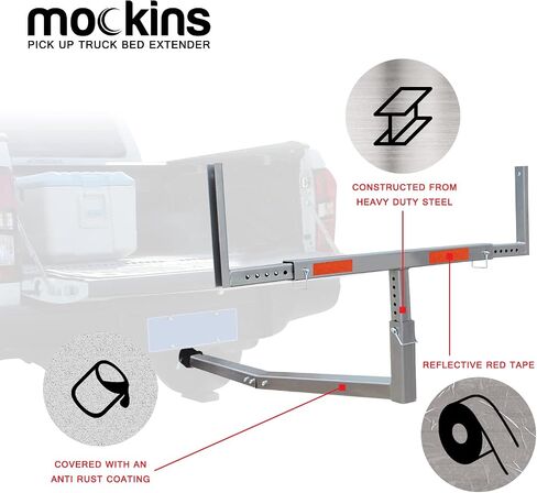 Mockins 2-in-1 Design 750lb Cap. Truck Bed Extender Hitch Mount & Ratchet Straps | Heavy Duty Steel Truck Bed Extenders | Bed Extenders for Trucks, SUV, Vans |for Ladder, Canoe, Kayak, Pipes, Lumber in Saudi Arabia