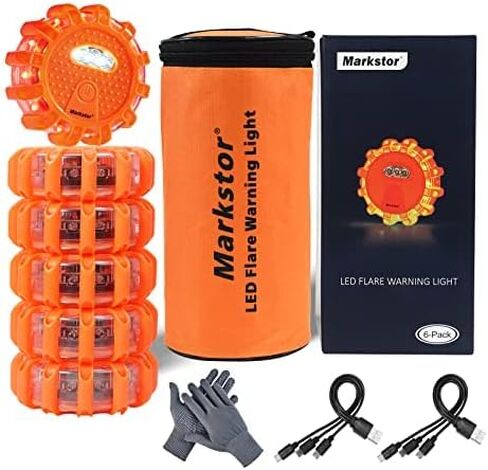 Markstor LED Road Flares 3 Pack عدة سيارات الطوارئ على جانب الطريق، ضوء مضيئة للسلامة على الطرق USB قابل لإعادة الشحن (بطارية ليثيوم)، ضوء تحذير منارة السلامة |9 أوضاع فلاش، مع مغناطيس وخطاف in Kuwait