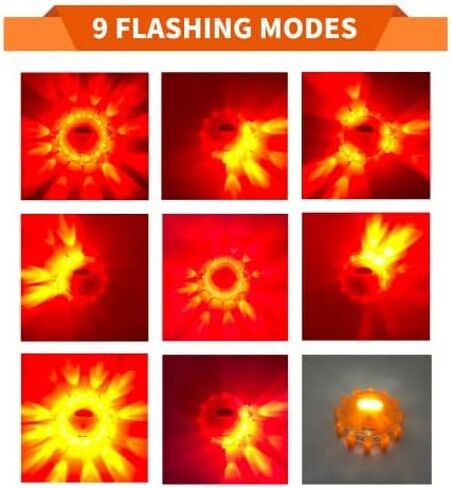 Markstor LED Road Flares 3 Pack عدة سيارات الطوارئ على جانب الطريق، ضوء مضيئة للسلامة على الطرق USB قابل لإعادة الشحن (بطارية ليثيوم)، ضوء تحذير منارة السلامة |9 أوضاع فلاش، مع مغناطيس وخطاف in Kuwait