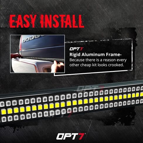 OPT7 60 بوصة Redline شريط إضاءة LED ثلاثي الصف مع إشارة انعطاف كهرماني متتابعة - شريط إضاءة بإطار من الألومنيوم الصلب المقاوم للطقس للشاحنات - بدون تركيب مثقاب - تشغيل فرامل عكسي كامل الوظائف in Kuwait