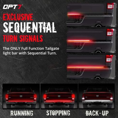 OPT7 60 بوصة Redline شريط إضاءة LED ثلاثي الصف مع إشارة انعطاف كهرماني متتابعة - شريط إضاءة بإطار من الألومنيوم الصلب المقاوم للطقس للشاحنات - بدون تركيب مثقاب - تشغيل فرامل عكسي كامل الوظائف in Kuwait