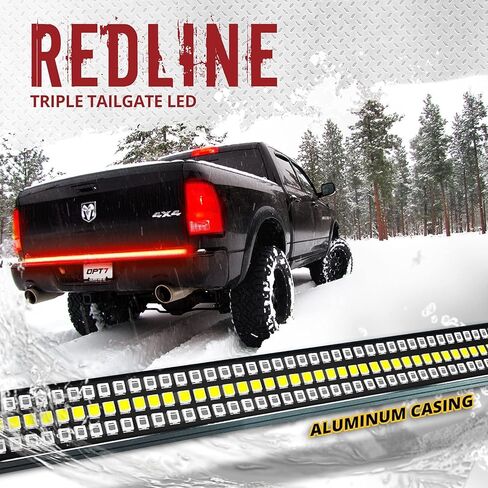 OPT7 60 بوصة Redline شريط إضاءة LED ثلاثي الصف مع إشارة انعطاف كهرماني متتابعة - شريط إضاءة بإطار من الألومنيوم الصلب المقاوم للطقس للشاحنات - بدون تركيب مثقاب - تشغيل فرامل عكسي كامل الوظائف in Kuwait